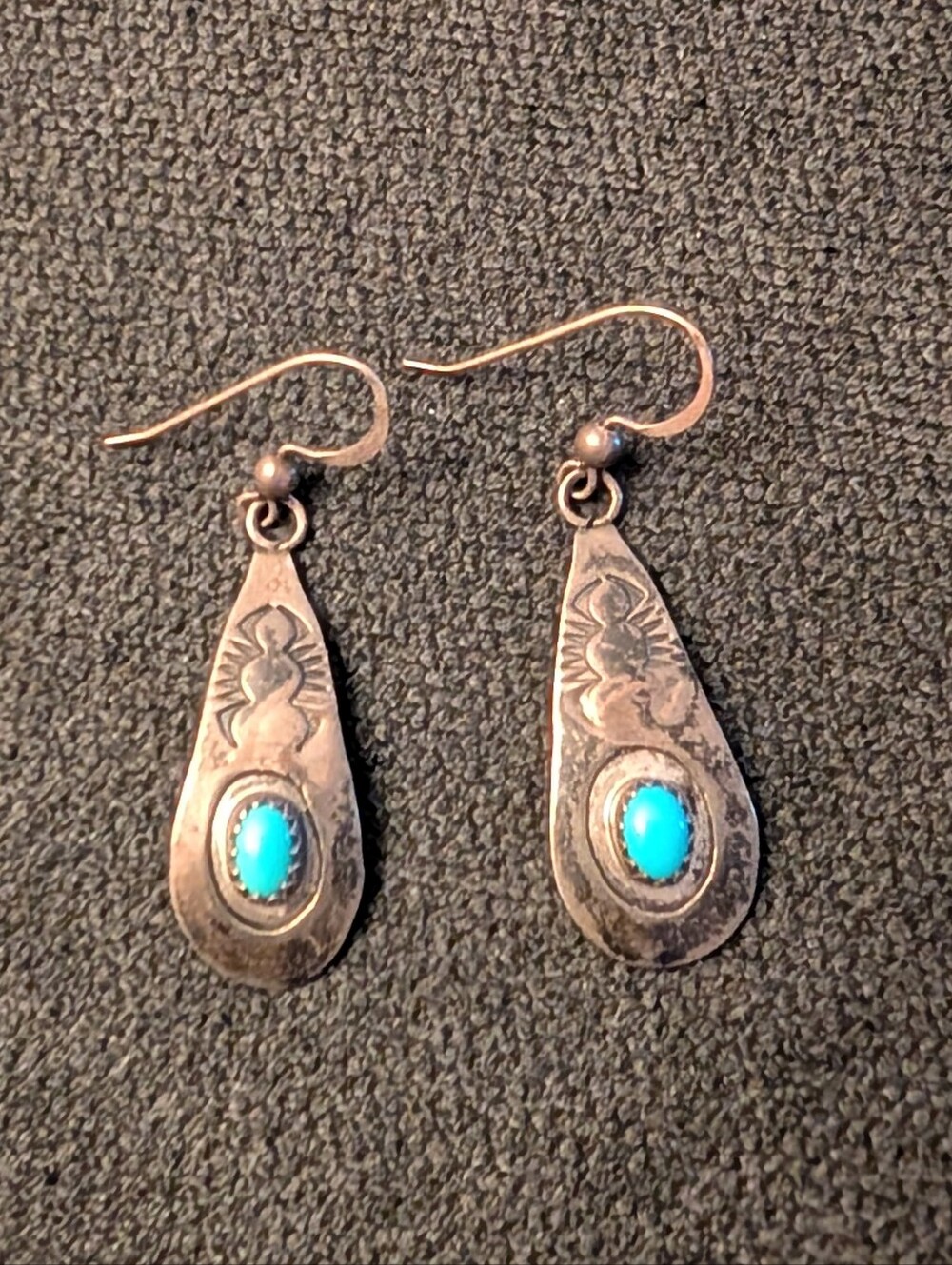 Vintage Sterling Silver Turquoise Navajo Drop Earrings